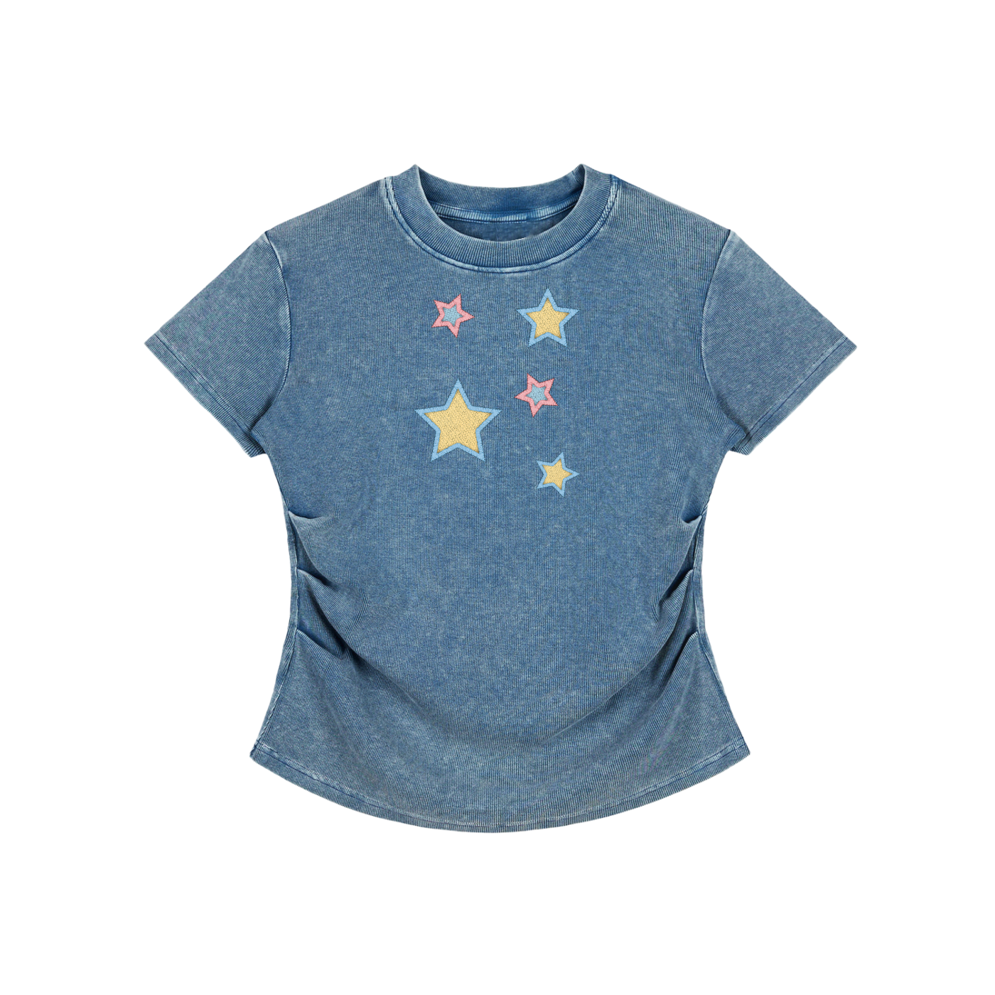 Stars  Faux Embroidered Vintage Washed Femme Fit Cotton T-Shirt