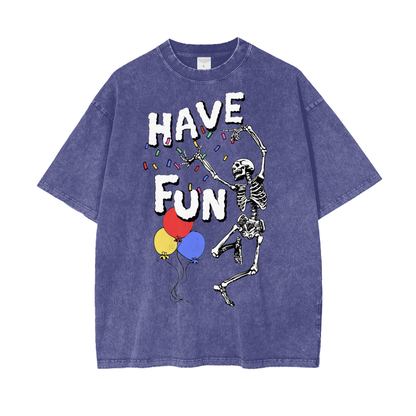 Fun Skeleton Unisex Oversize Snow Washed T-Shirt