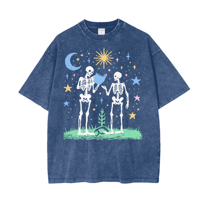 Skeletons Read Unisex Oversize Snow Washed T-Shirt