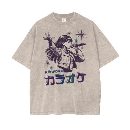 Anime Karaoke Unisex Oversize Snow Washed T-Shirt