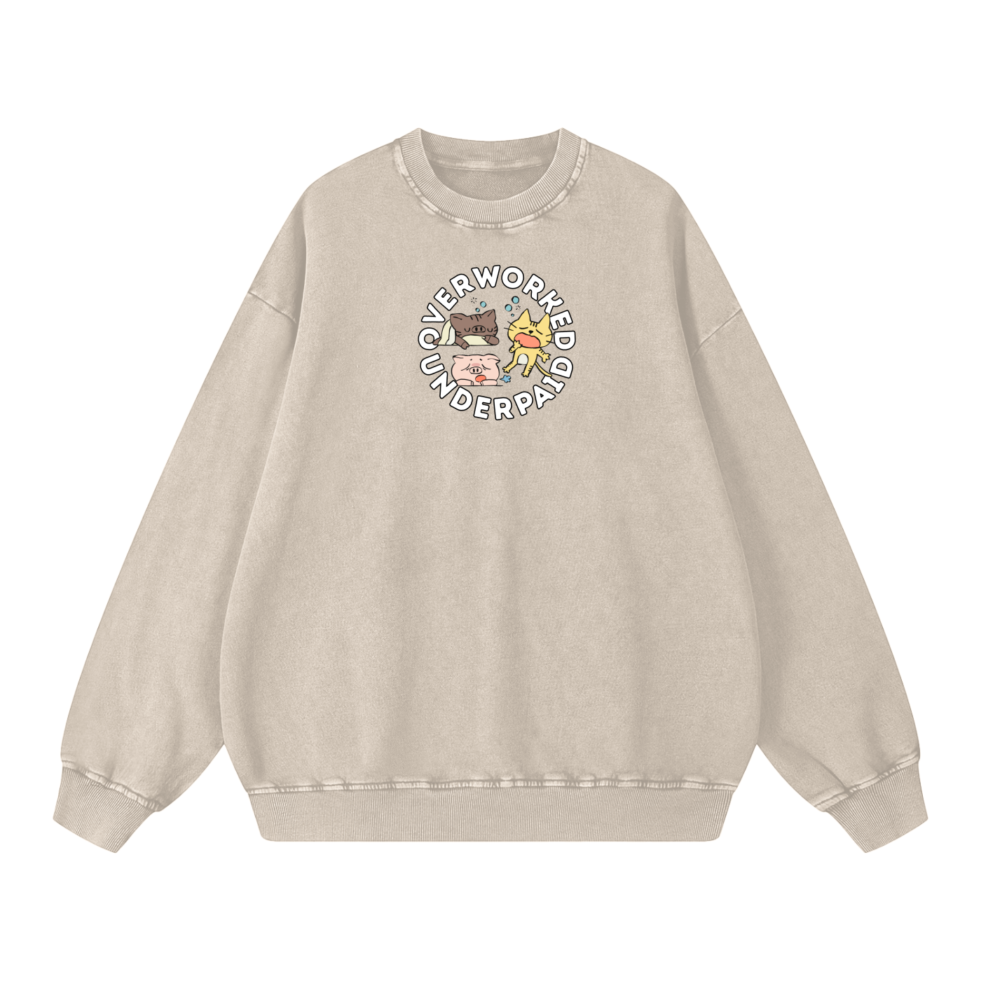 Overworked Animals Acid Wash Oversize Sweatshirt