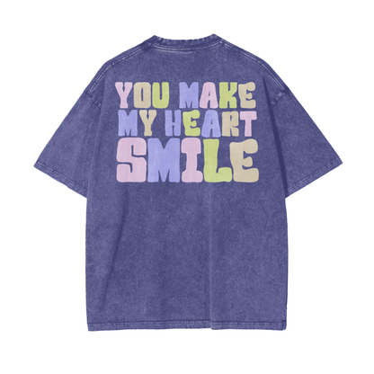 Heart Smile Unisex Oversize Snow Washed T-Shirt