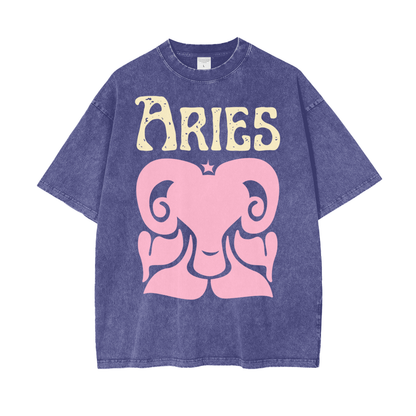Zodiac Aries Psychedelic Snow Washed T-Shirt