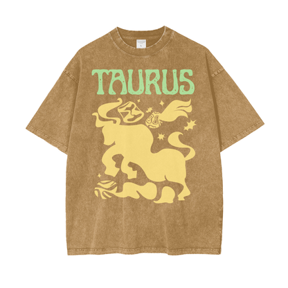 Zodiac Taurus Psychedelic Snow Washed T-Shirt