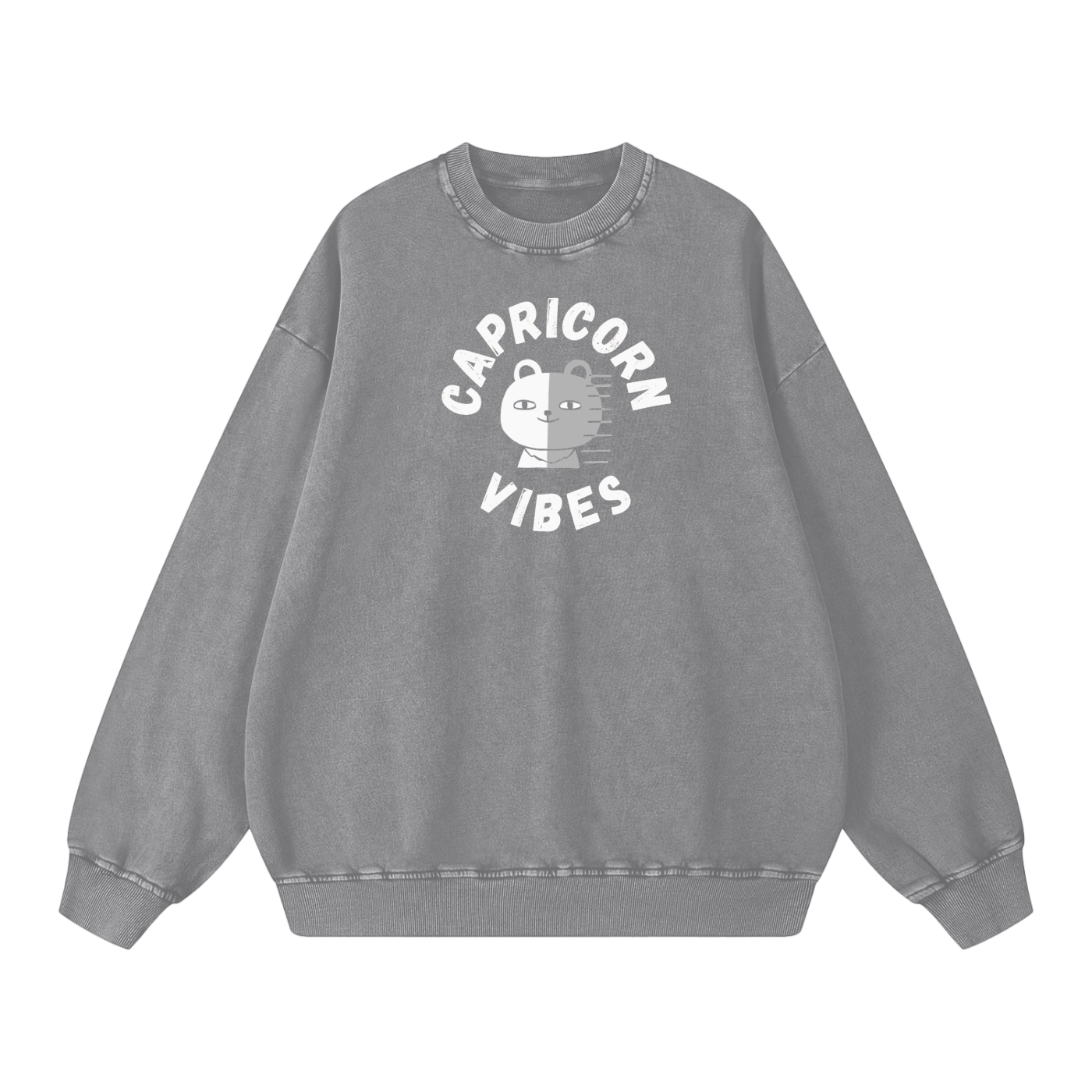Zodiac Capricorn Bear Unisex Acid Wash Oversize Sweatshirt