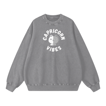 Zodiac Capricorn Bear Unisex Acid Wash Oversize Sweatshirt