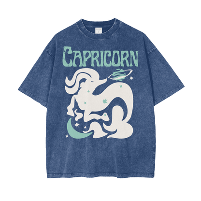 Zodiac Capricorn Psychedelic Snow Washed T-Shirt