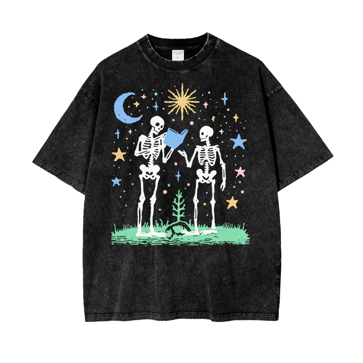 Skeletons Read Unisex Oversize Snow Washed T-Shirt