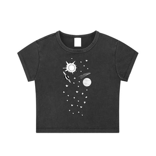 Space Stars Snow Washed Crop Top