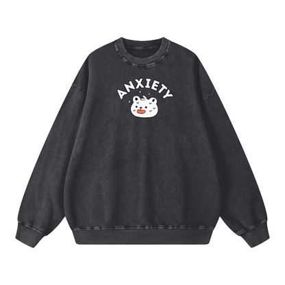 Anxiety Polar Bear Acid Wash Oversize Sweatshirt