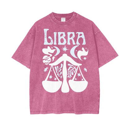 Zodiac Libra Psychedelic Snow Washed T-Shirt