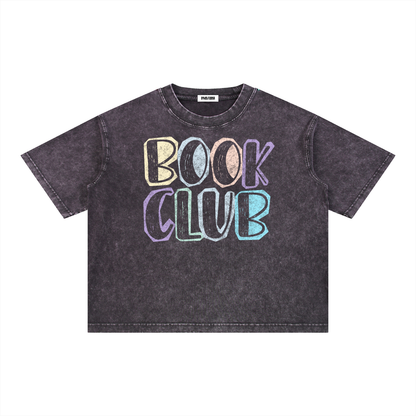 Book Club Mineral Wash Unisex Oversized Boxy Cotton T-Shirt