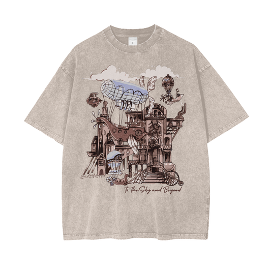 Steampunk City Unisex Oversize Snow Washed T-Shirt