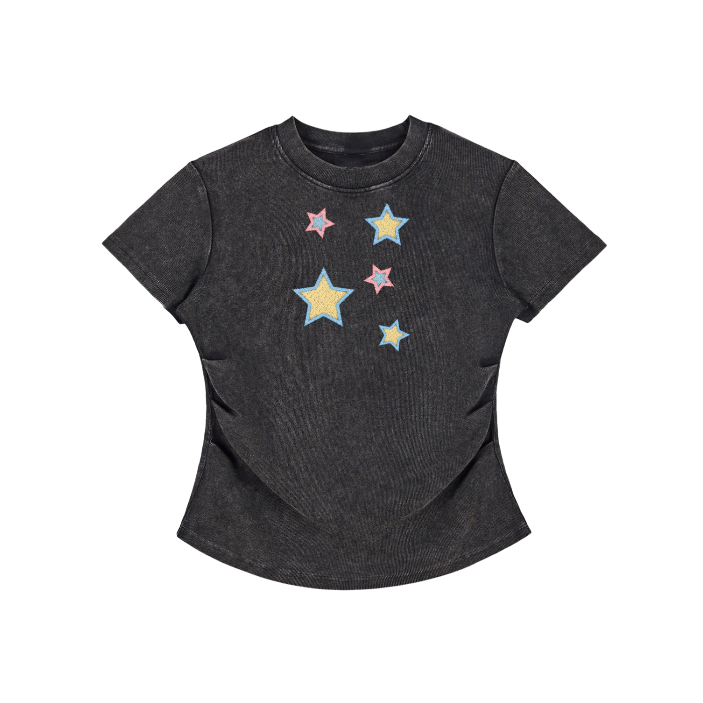 Stars  Faux Embroidered Vintage Washed Femme Fit Cotton T-Shirt