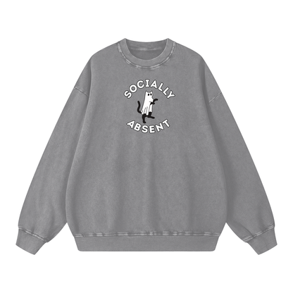 Ghost Cat Acid Wash Oversize Sweatshirt