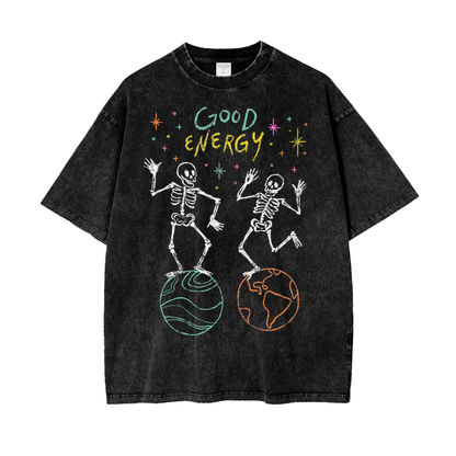 Good Energy Skeletons Unisex Oversize Snow Washed T-Shirt