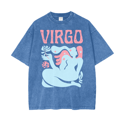 Zodiac Virgo Psychedelic Snow Washed T-Shirt