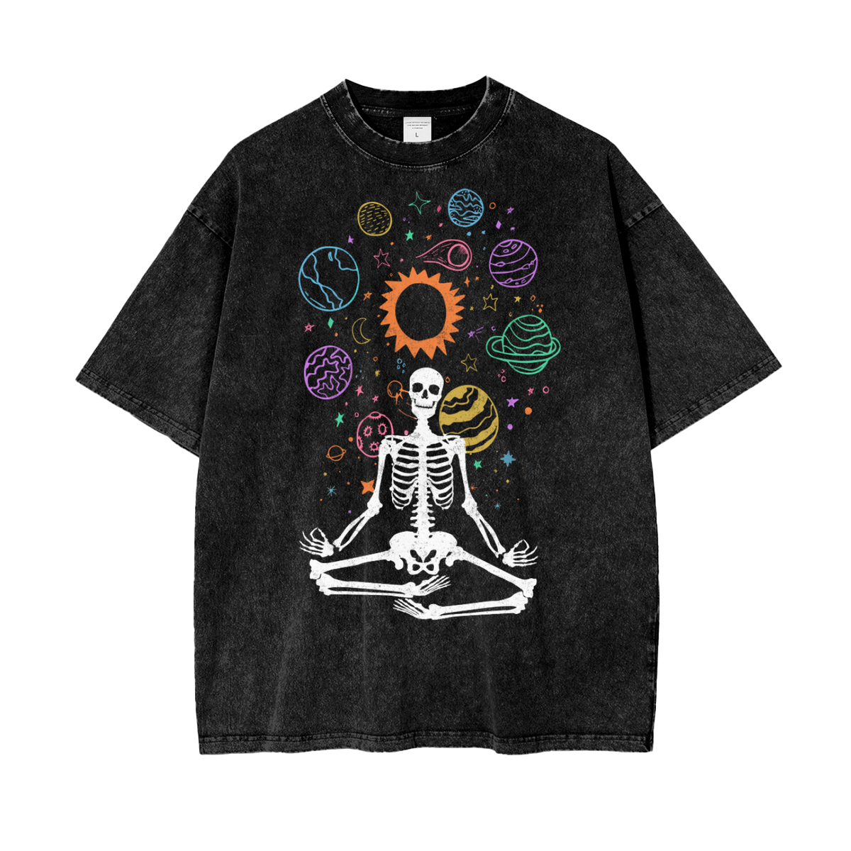 Skeleton Meditate Unisex Oversize Snow Washed T-Shirt
