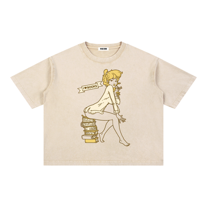 Book Nerd Mineral Wash Boxy Cotton T-Shirt
