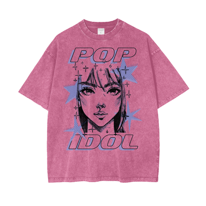 Anime Pop Idol Unisex Oversize Snow Washed T-Shirt