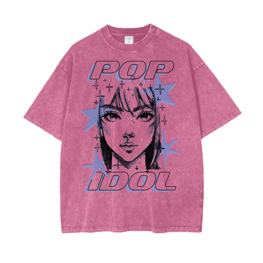 Anime Pop Idol Unisex Oversize Snow Washed T-Shirt