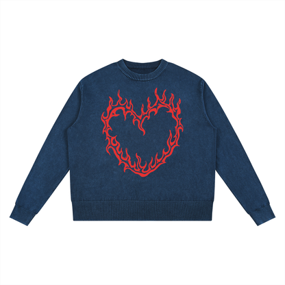Fire Heart Mineral Wash Oversized Sweater