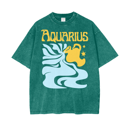 Zodiac Aquarius Psychedelic Snow Washed T-Shirt