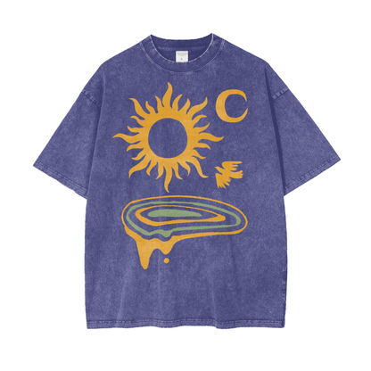 Sun Moon Land Unisex Oversize Snow Washed T-Shirt