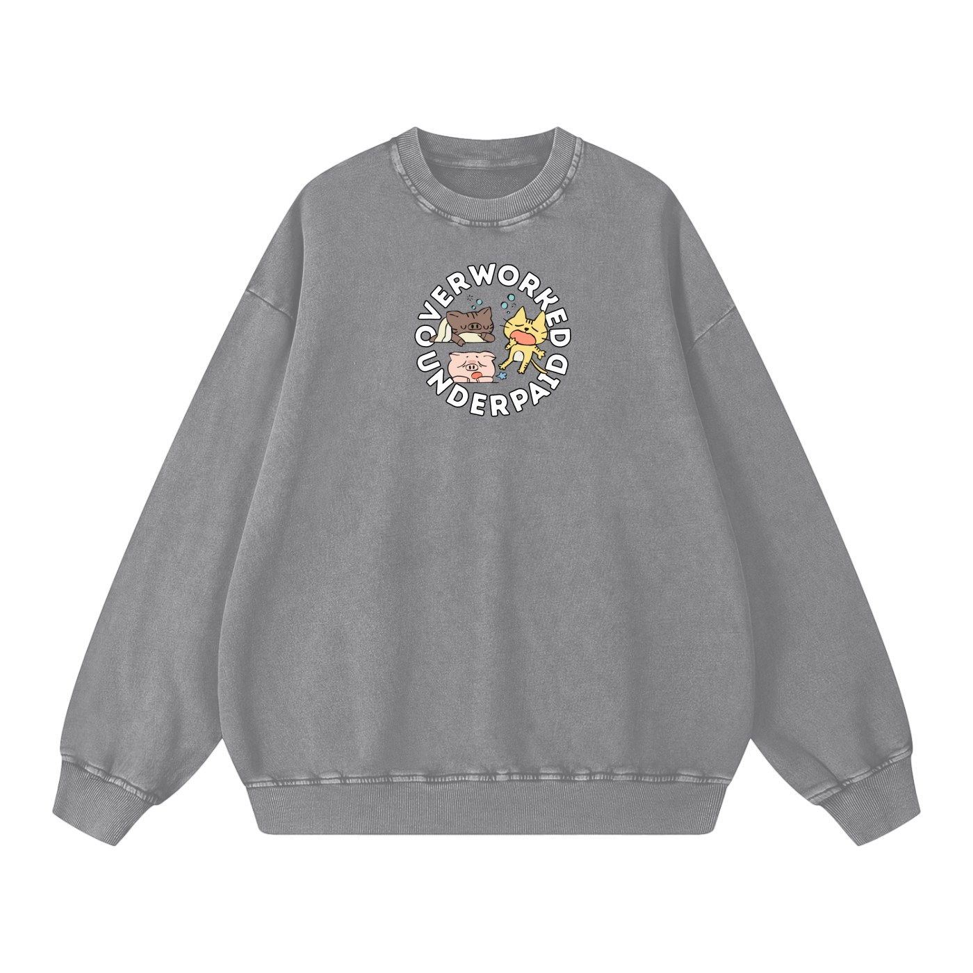 Overworked Animals Acid Wash Oversize Sweatshirt