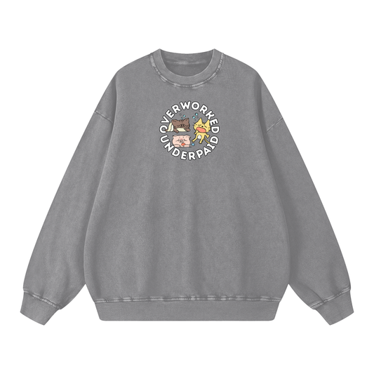 Overworked Animals Acid Wash Oversize Sweatshirt