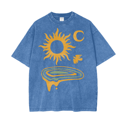 Sun Moon Land Unisex Oversize Snow Washed T-Shirt