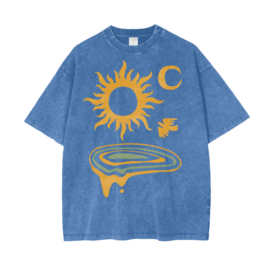 Sun Moon Land Unisex Oversize Snow Washed T-Shirt