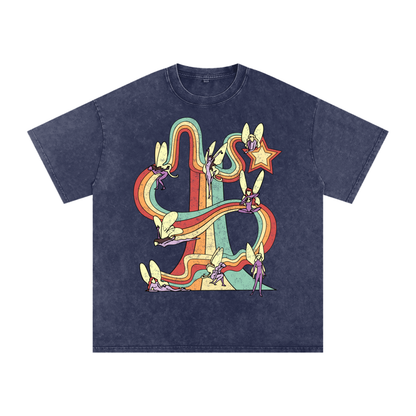 Fairy Rainbows Unisex Acid Wash Oversize T-Shirt