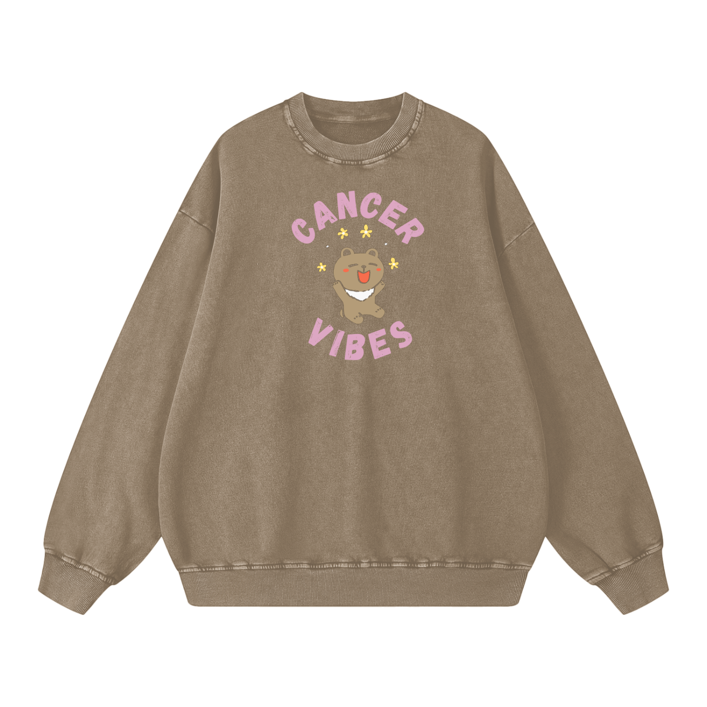 Zodiac Cancer Bear Unisex Acid Wash Oversize Sweatshirt