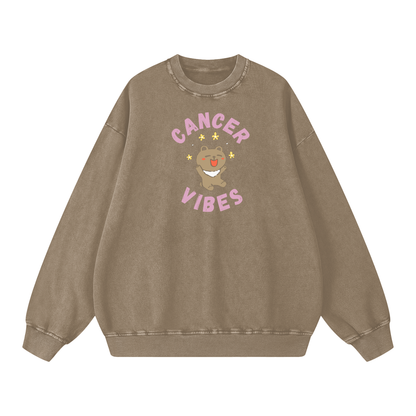 Zodiac Cancer Bear Unisex Acid Wash Oversize Sweatshirt