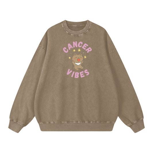 Zodiac Cancer Bear Unisex Acid Wash Oversize Sweatshirt
