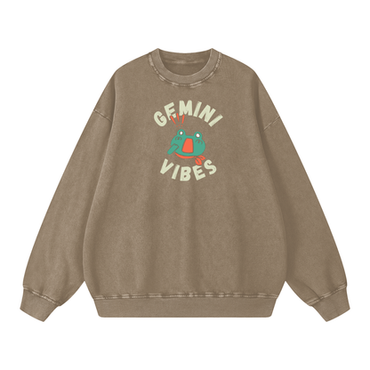 Zodiac Gemini Frog Unisex Acid Wash Oversize Sweatshirt