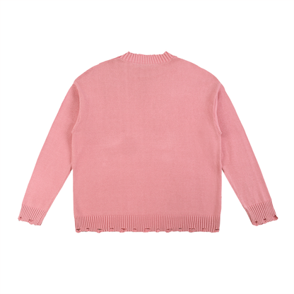 Heart Smile Vintage Washed Hand-Frayed Sweater