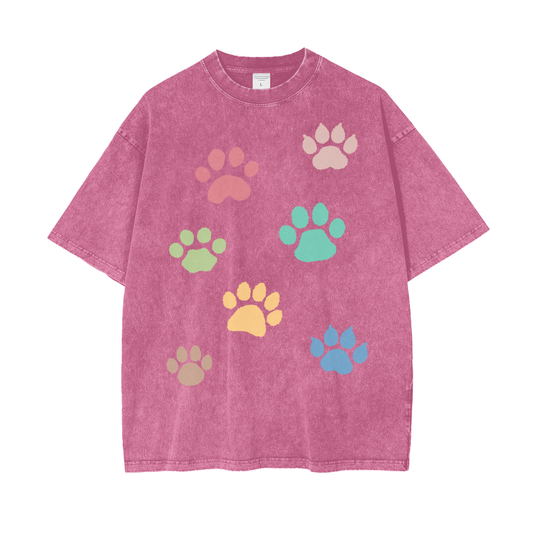 Paw Prints Unisex Oversize Snow Washed T-Shirt