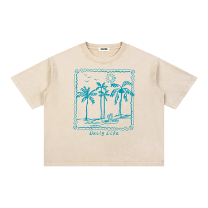 Beach Life Mineral Wash Oversized Boxy Cotton Unisex T-Shirt