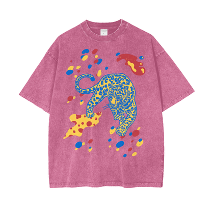 Cheetah Paint Unisex Oversize Snow Washed T-Shirt