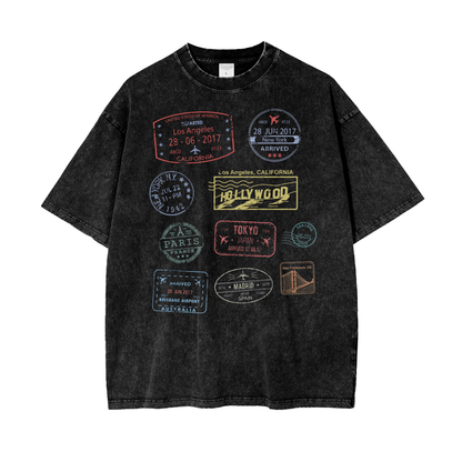 World Travel Unisex Oversize Snow Washed T-Shirt