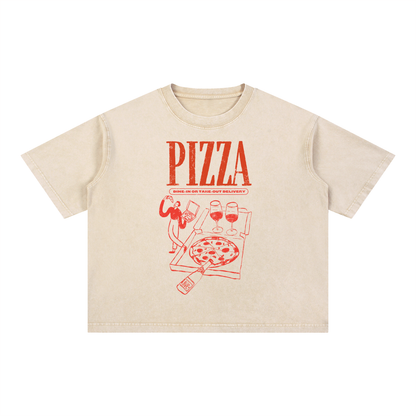 Pizza Party Mineral Wash Unisex Boxy T-Shirt
