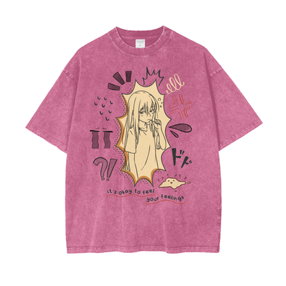 Anime It's Okay Unisex Oversize Snow Washed T-Shirt