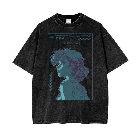 Cyber Anime Girl File Unisex Oversize Snow Washed T-Shirt