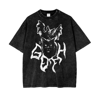 Goth Cat Bat Unisex Oversize Snow Washed T-Shirt