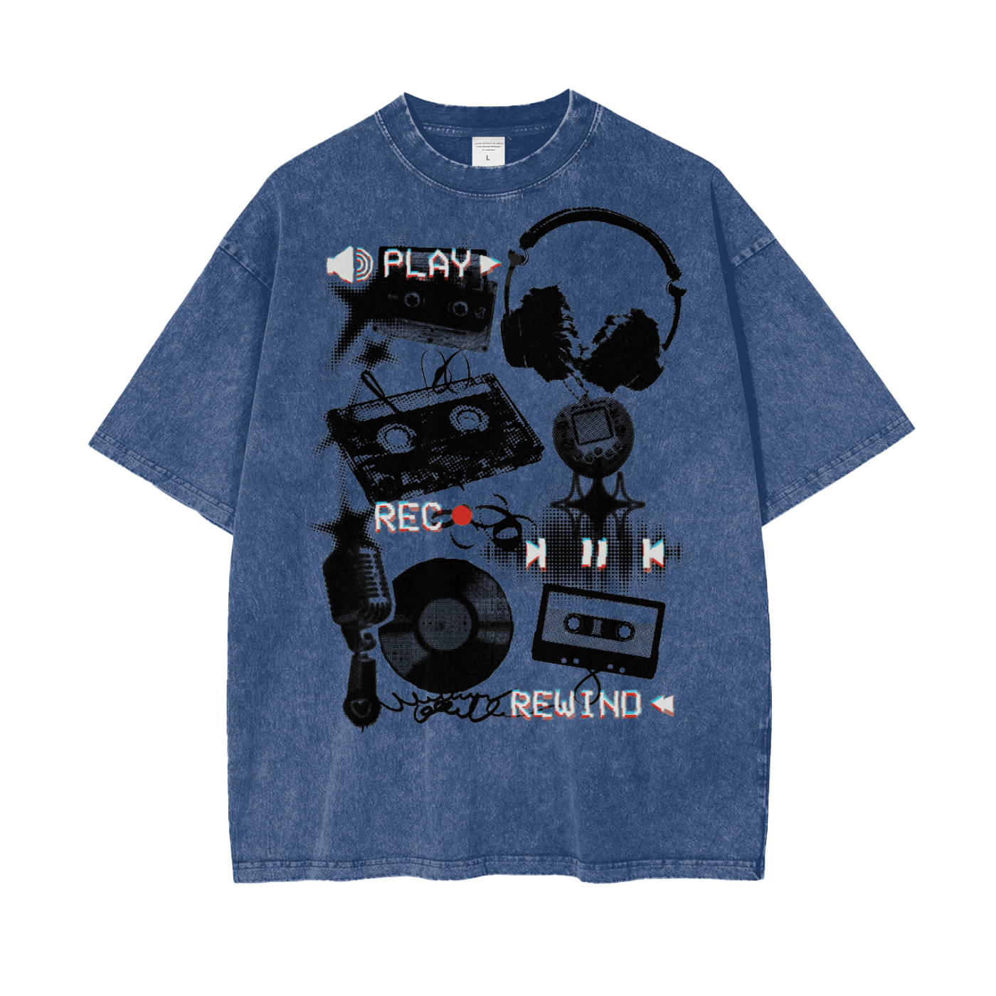 Music Rewind Retro Unisex Oversize Snow Washed T-Shirt