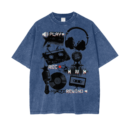 Music Rewind Retro Unisex Oversize Snow Washed T-Shirt