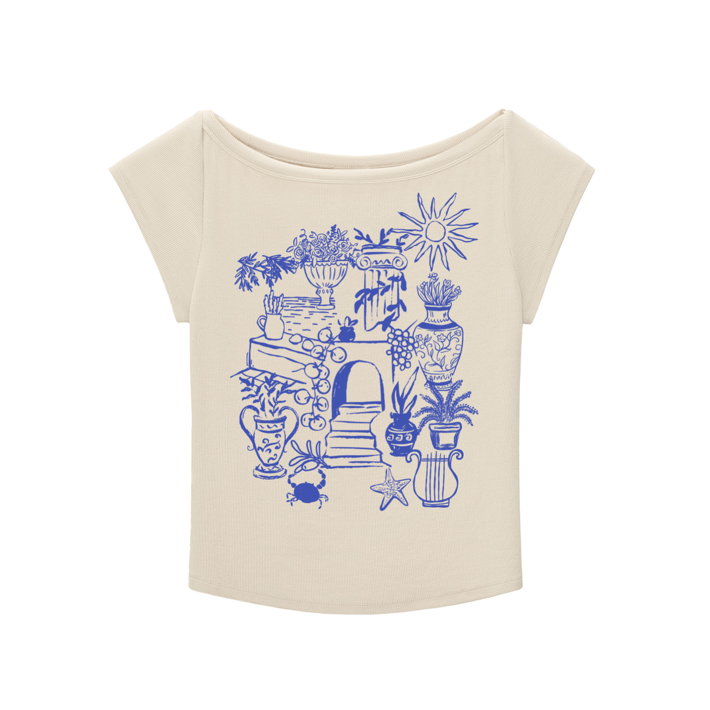 Greece Retro Wide Scoop Neck 90s Slub T-shirt