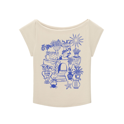 Greece Retro Wide Scoop Neck 90s Slub T-shirt